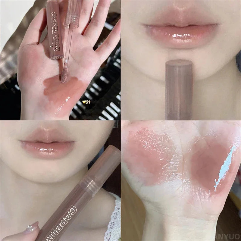 Punk Dark Brown Mirror Water Lip Gloss Red Lip Glaze Transparent Glass Lip Oil Waterproof Liquid Lipstick Clear Tint Makeup