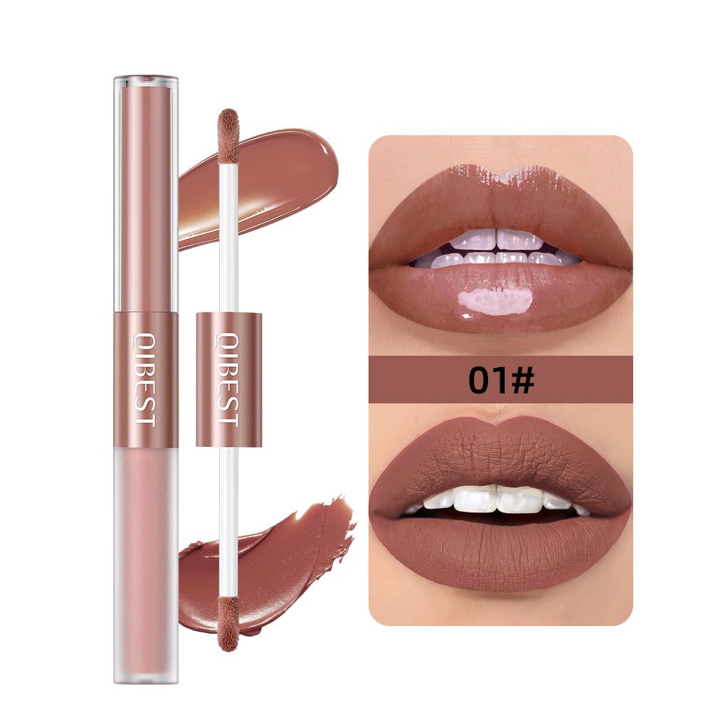 2 In 1 Matte Liquid Lipstick And Mirror Lipgloss Cosmetic Waterproof Lip Glaze Double Head Long-lasting Lip Tint Makeup