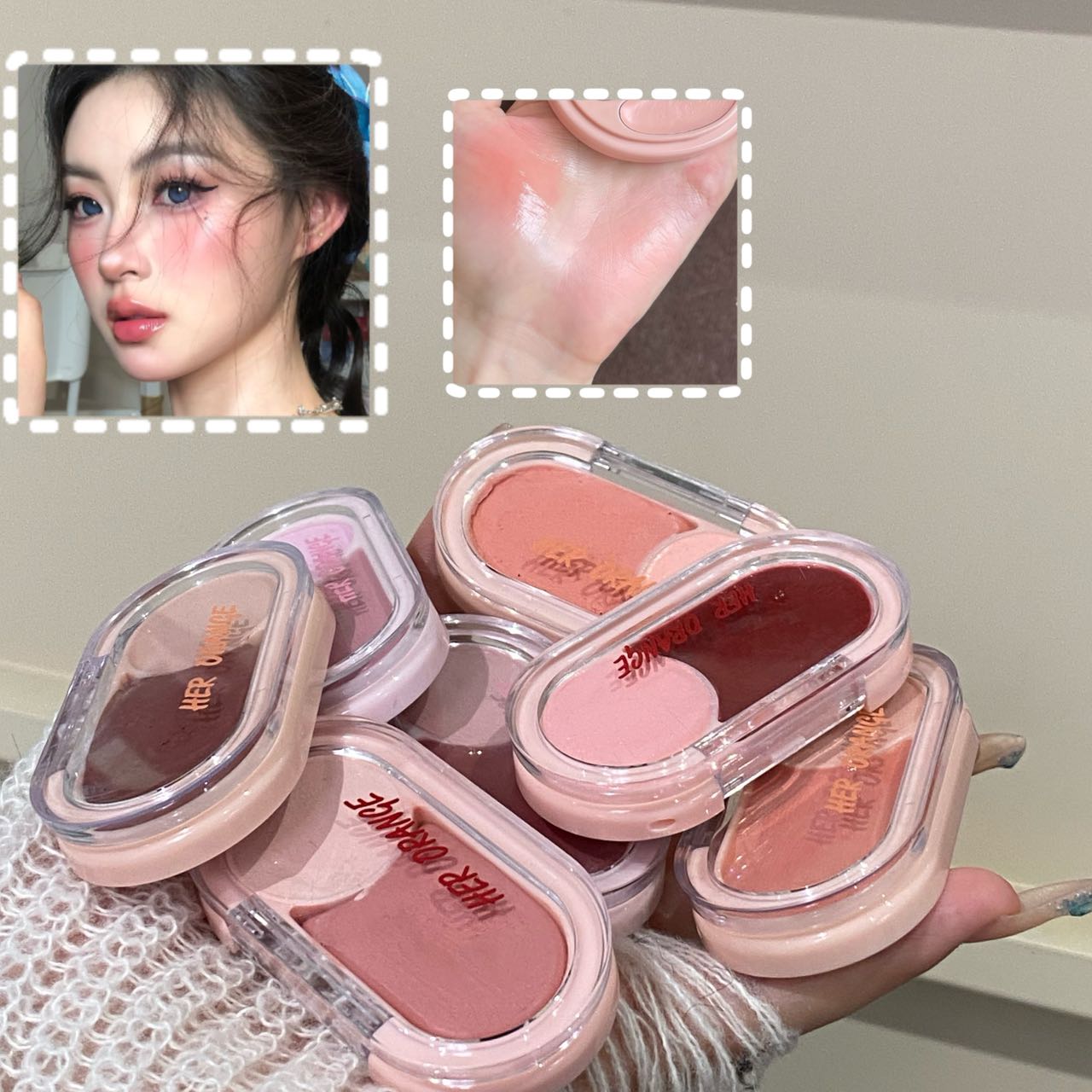 Two Color Powder Blusher Cream Matte Brighten Water Light Peach Cream Blush Natural Cheek Tint Waterproof Face Contouring Makeup