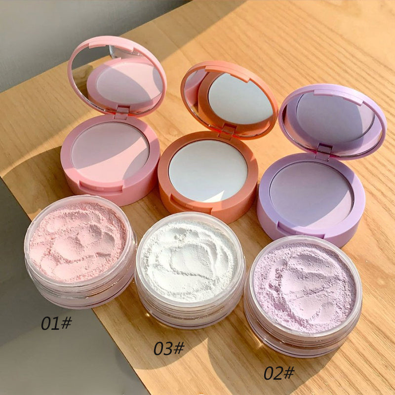 Rose Pink Makeup Loose Powder 2-in-1 Setting Powder Waterproof Oil Control Lavender Purple Transparent Pressed Powder Concealer