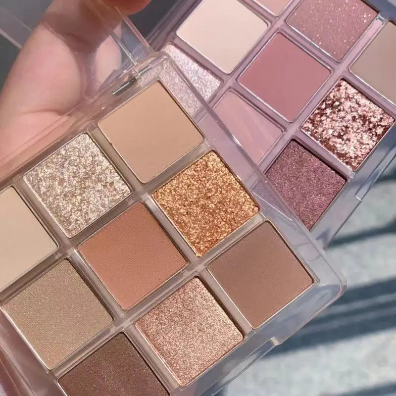 9 Color Glitter Eyeshadow Palette Pink Pearly Eyeshadow Palette Korean Charming Eye Makeup Palette Shiny Eye Shadow Eye Pigments
