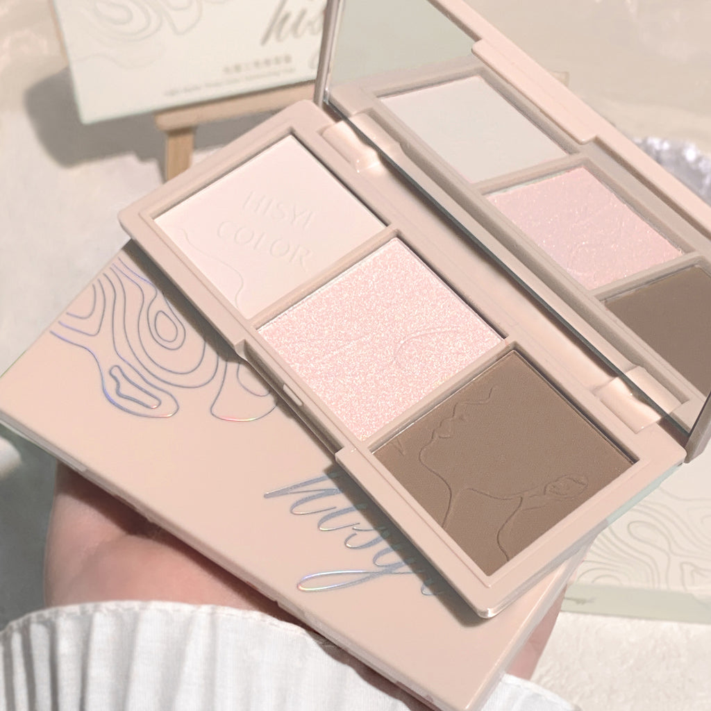 Light Sensation Three-Color Contour Powder, Pearlescent and Matte, 3D Highlight and Shadow Powder, All-in-One Palette