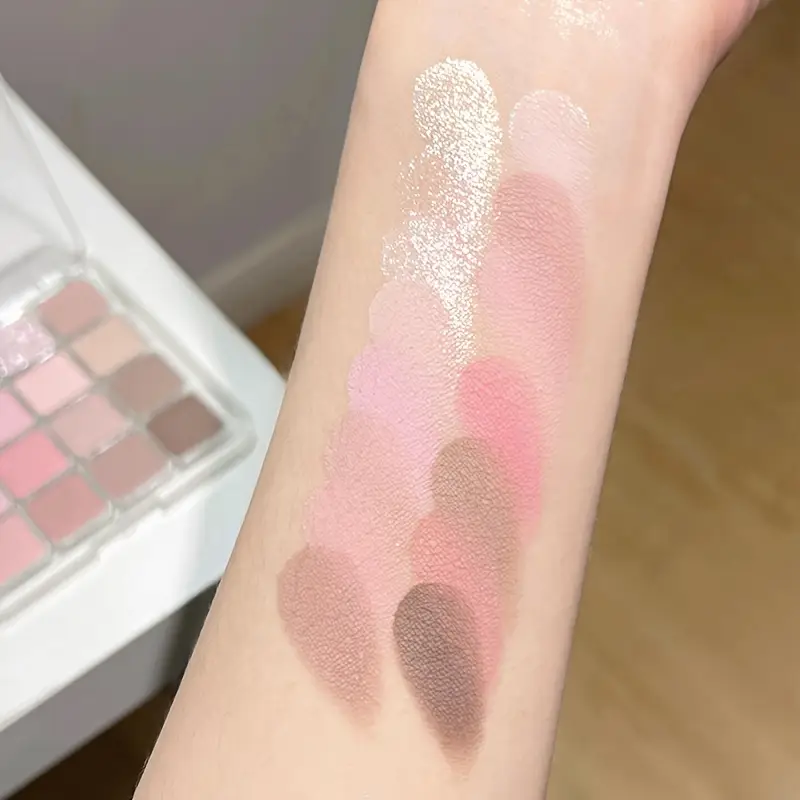 16-color Korean eyeshadow palette - matte shiny and berry tones  nude pink brown  vibrant high-gloss eyeshadow with sequins