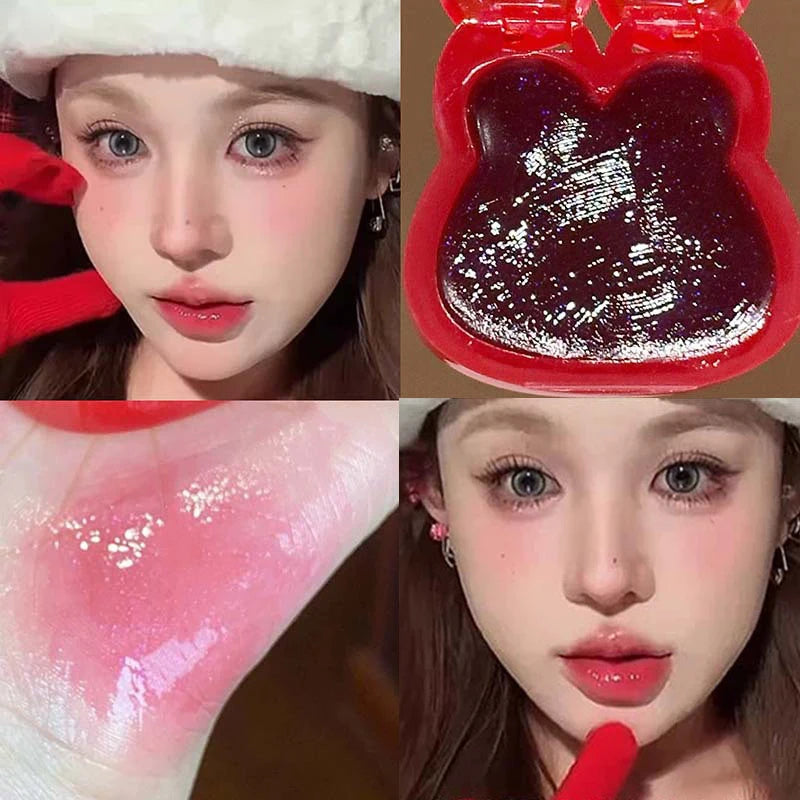 Cute Rabbit Water Gloss Cheek Cream Monochrome Blush Paste Mud Pink Tint Brighten Cheek Contour Rouge Waterproof Makeup Blusher