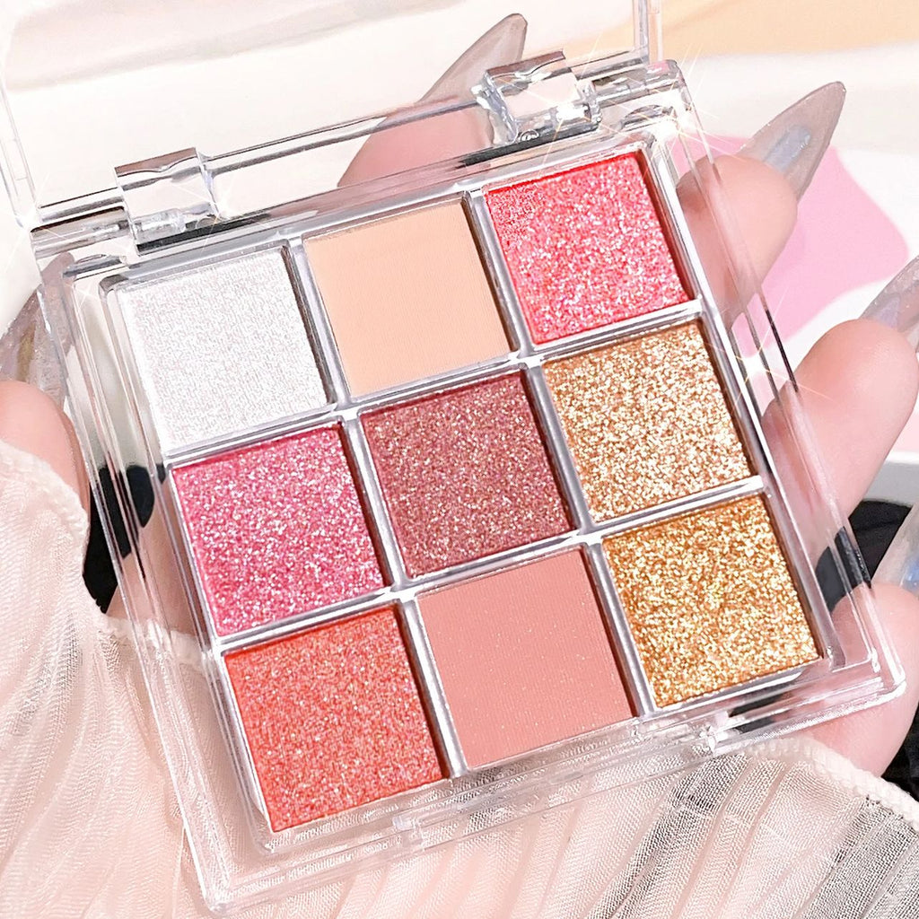 Summer 9 color eyeshadow palette  Orange brown  pink and gold  matte shimmer effect  lasting makeup  keep glitter rose Eyeshadow