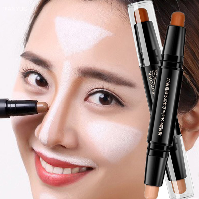 Double-Head Highlighter Concealer Trimming Stick Nose Shadow Cream Pen Brighten Full Coverage Concealer Face Bronzer Cosmetics