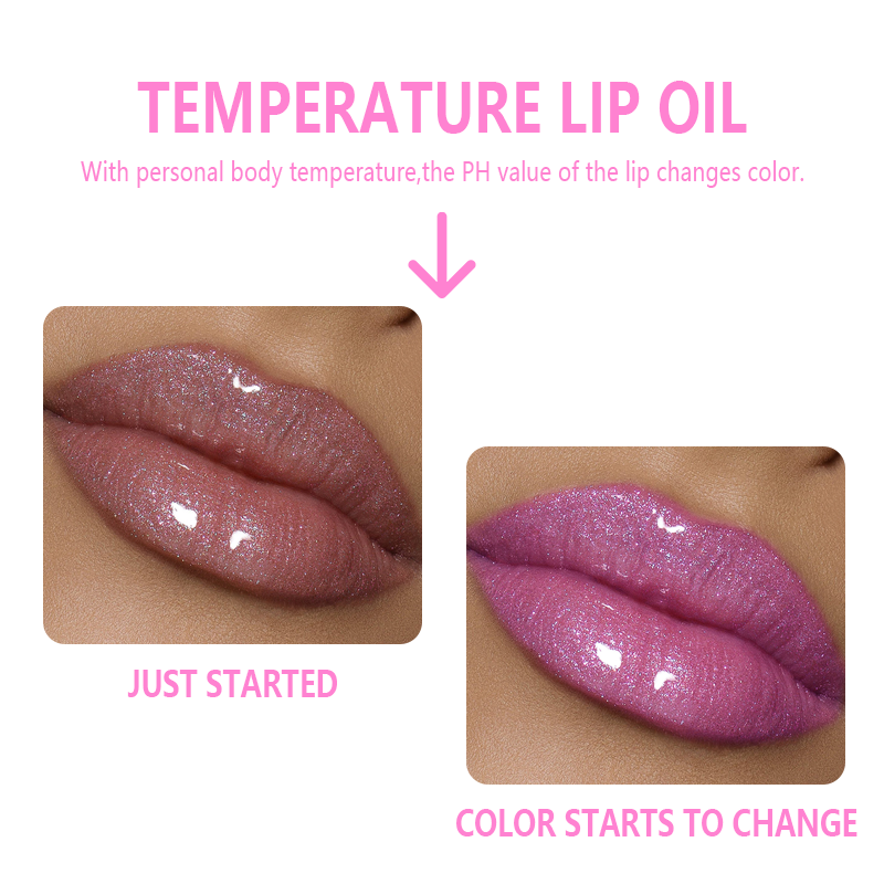 2PCS Warm Change Lip Gloss Set with Pearl Pendant 3-in-1 Lip Oil Lipstick Valentine's Day Gift Lip Gloss