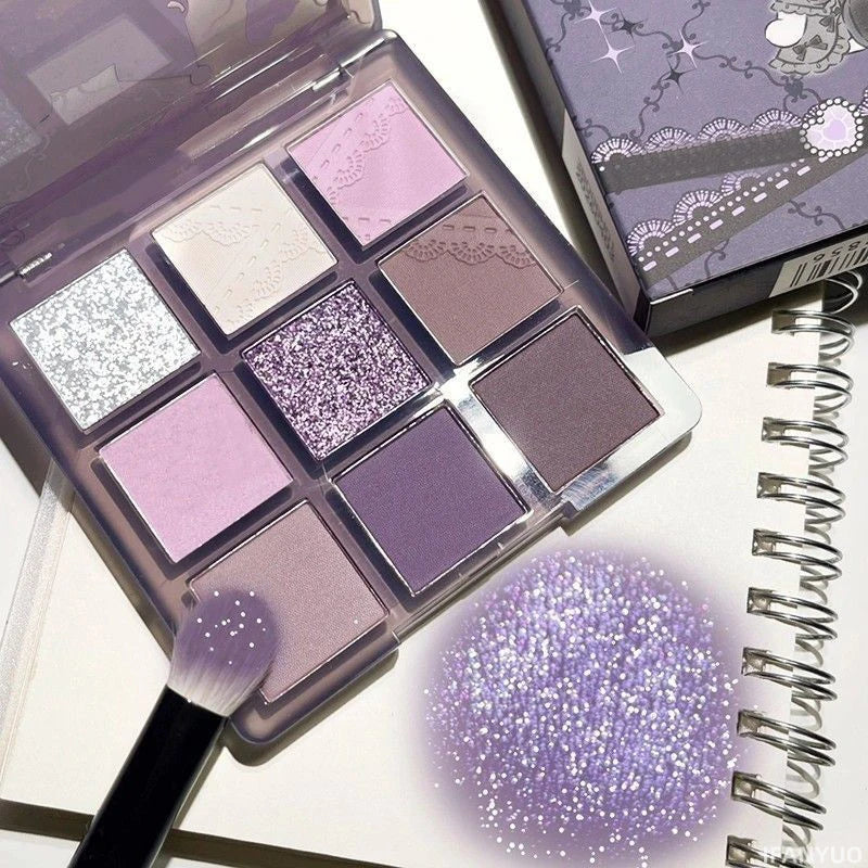 9 Colors Glitter Eyeshadow Palette Purple Violet Shimmer Pearlescent Matte Acrylic Eye Shadows Palette Waterproof Eye Make Up