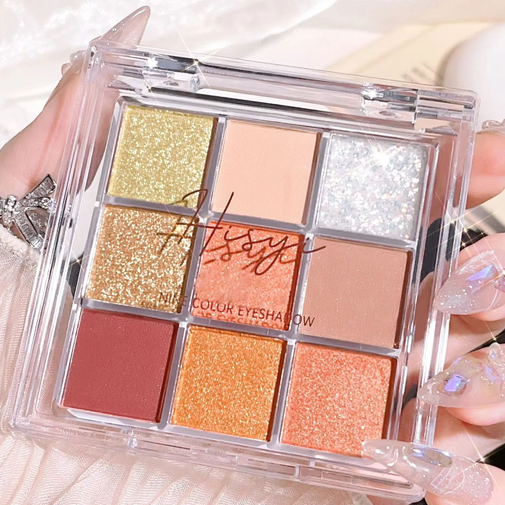 Summer 9 color eyeshadow palette  Orange brown  pink and gold  matte shimmer effect  lasting makeup  keep glitter rose Eyeshadow