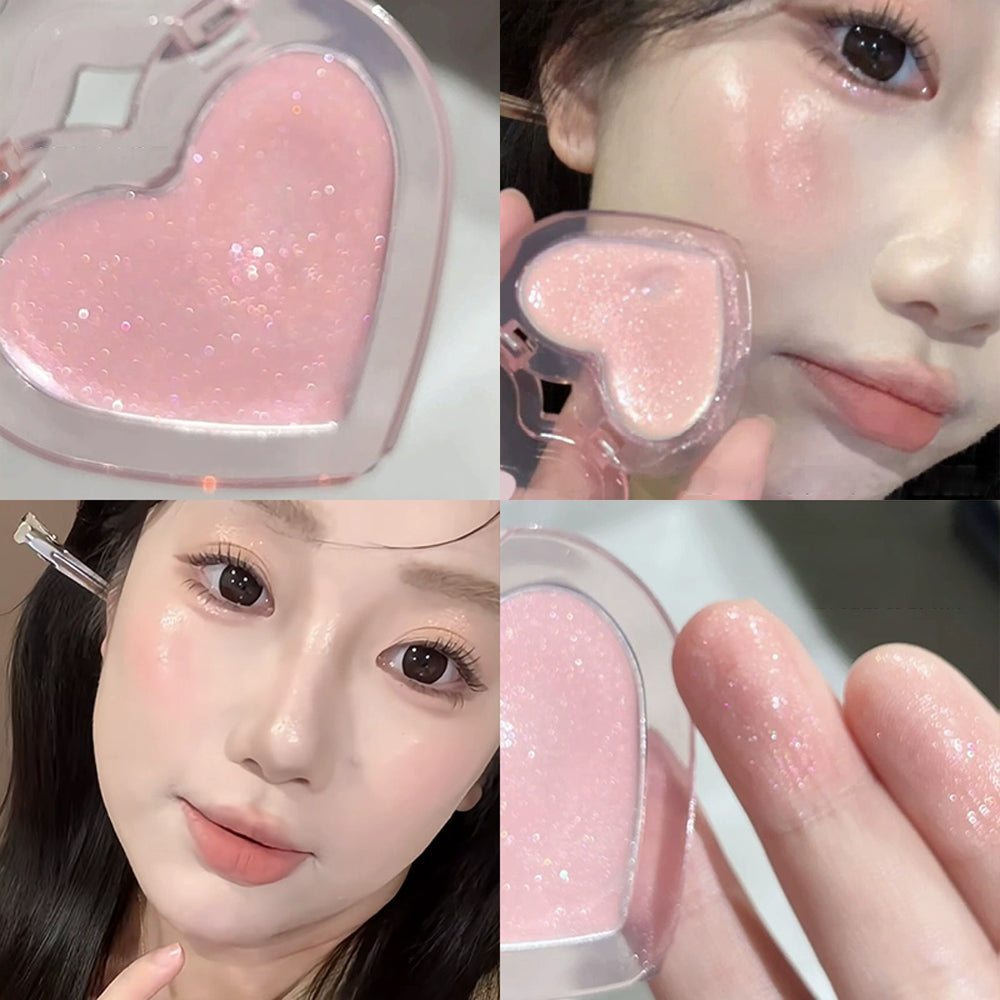 Peach Pink Sparkling High Gloss Powder Highlighter Palette Face Contour Brighten Expansive Jelly Blush Paste Illuminate Makeup