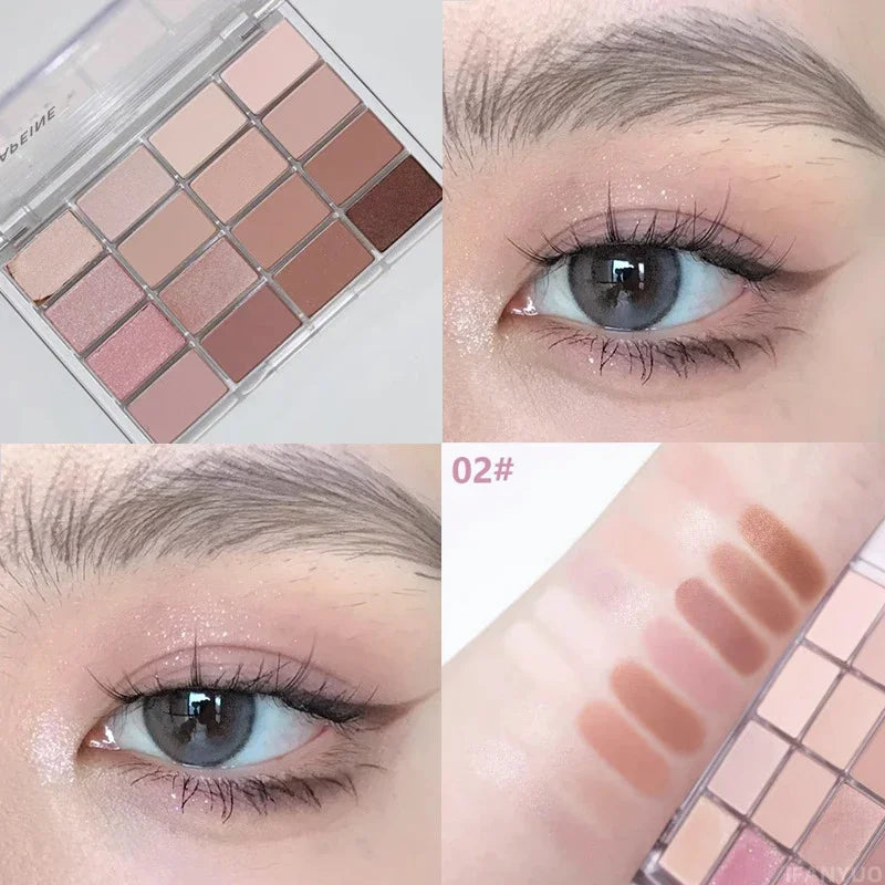 16 Colors Eyeshadow Palette Low Saturation Rose Pink Pearly Matte Glitter Eyeshadow Shiny Eye Shadow Long-lasting Eye Makeup