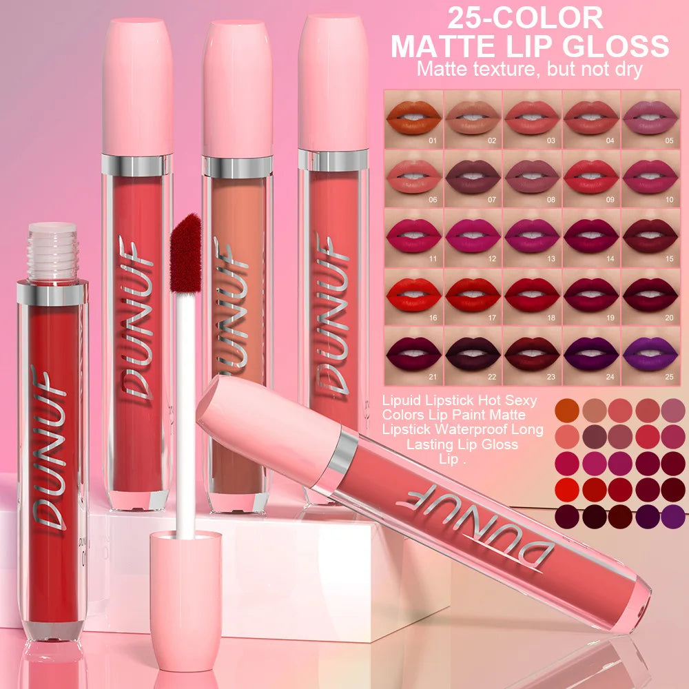 25 Color Velvet Matte Lipstick Liquid Waterproof Sexy Red Matte Lip Glaze Non-Stick  Makeup Not Easy To Fade Lip Gloss