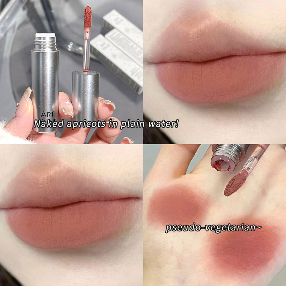 Silver Tube Lip Gloss 6 Colors Nude Matte Lipstick Waterproof Long Lasting Women Red Lip Tint Mud Velvet Lip Glaze Cosmetics