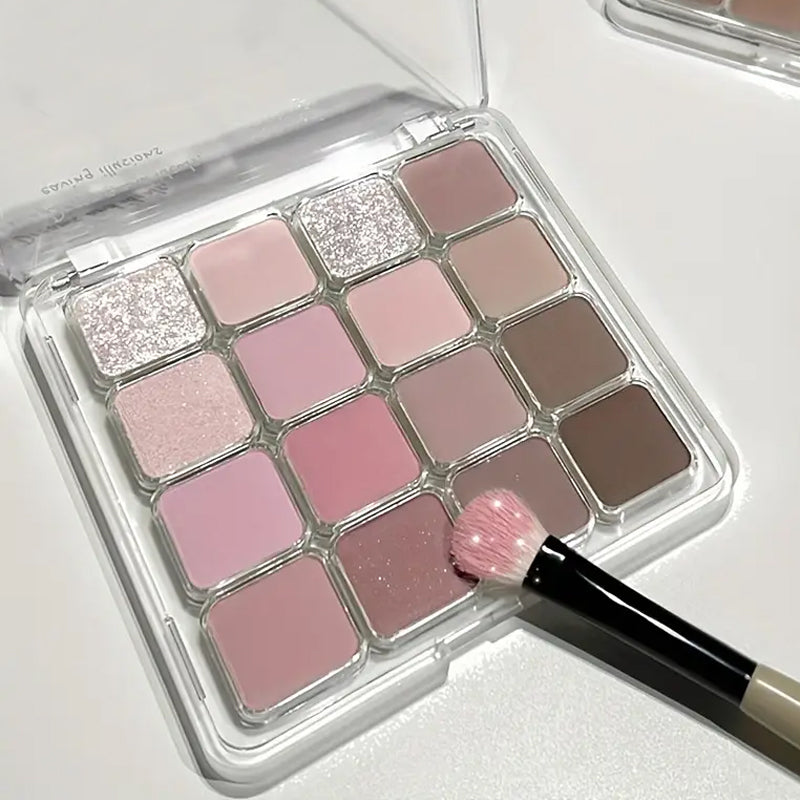 16-color Korean eyeshadow palette - matte shiny and berry tones  nude pink brown  vibrant high-gloss eyeshadow with sequins