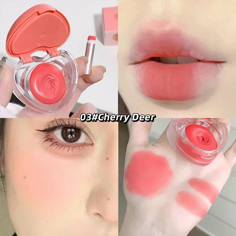 Heart-shaped Blush Cream Lip Cheek Dual-purpose Lip Mud Long-Lasting Tender Look Uplifting Color Matte Monochrome Blusher Cream