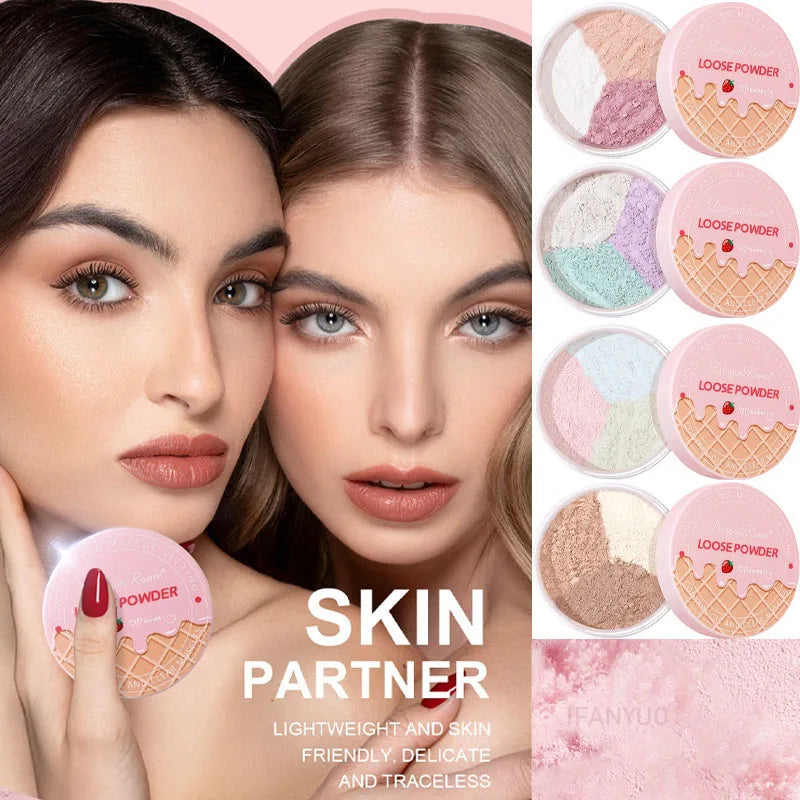 10g Waterproof Mineral Face Powder Tricolor Oil Control Translucent Setting Powder Pearl Matte Contour Blush Powder Makeup Fixer