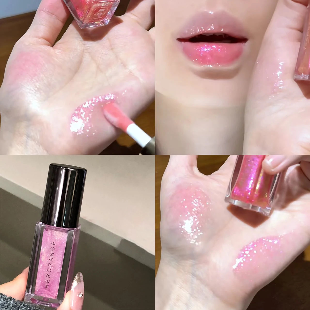 Multichrome Diamond Shimmer Lip Gloss Clear Glitter Metallic Pink Blue Orange Lip Stain Mirror-Shine Gloss 3D Sparkling Lips