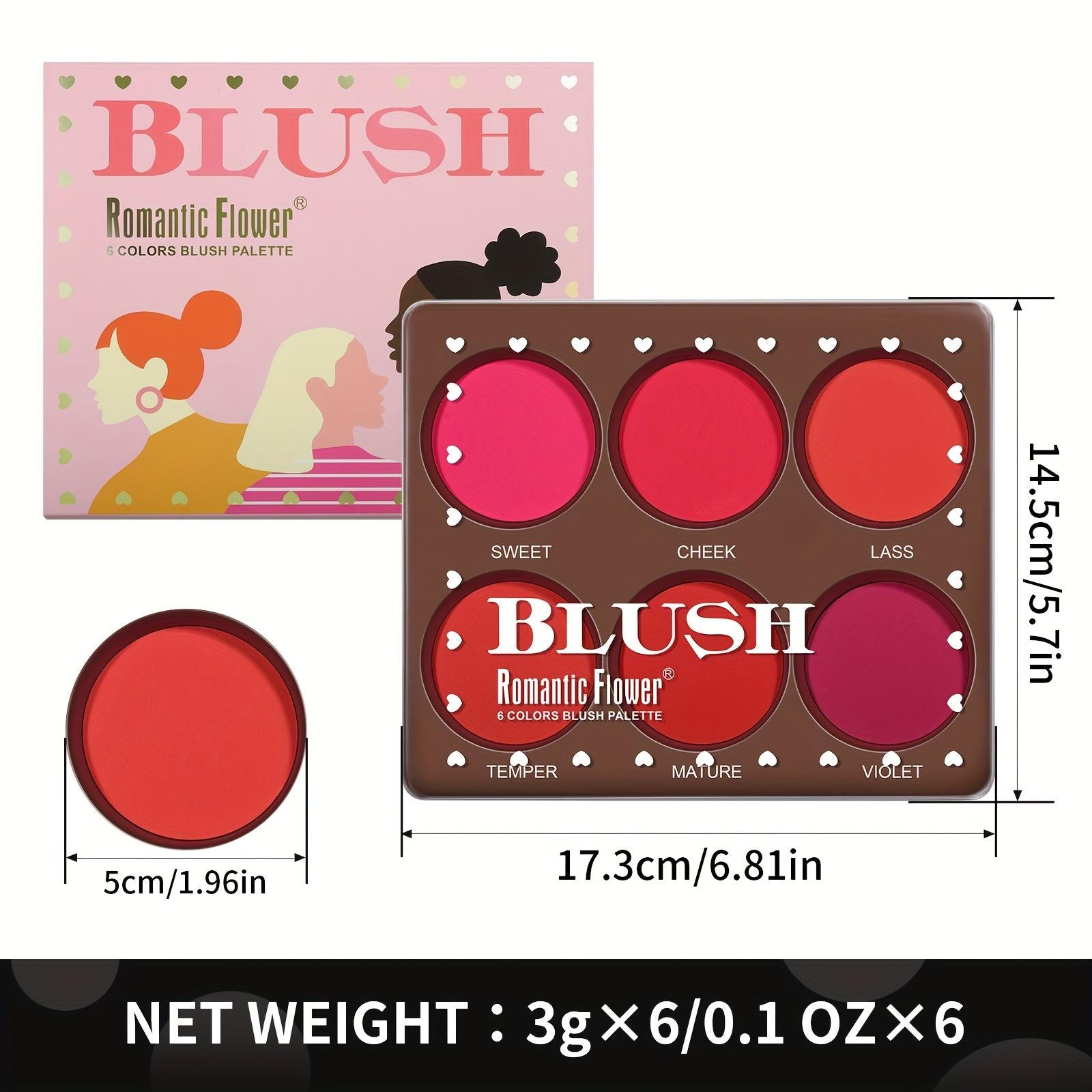 6 Colors Waterproof Matte Blush Palette Medium Buildable Coverage Long-Lasting Natural Finish Suitable for All Skin Types