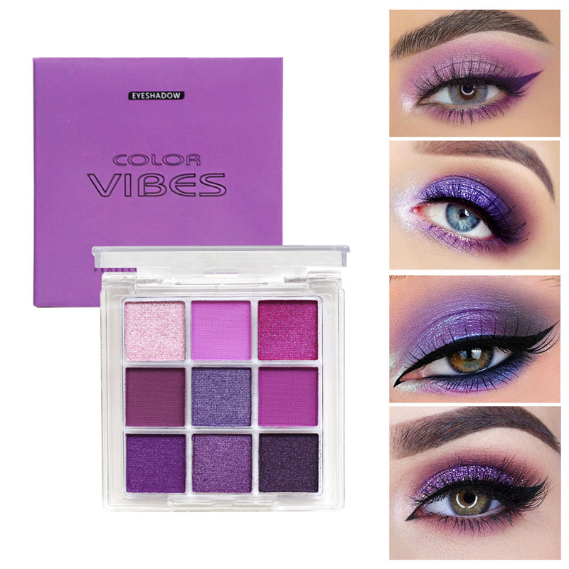 9 Colors Glitter Eyeshadow Palette Purple Violet Shimmer Pearlescent Matte Acrylic Eye Shadows Palette Waterproof Eye Make Up