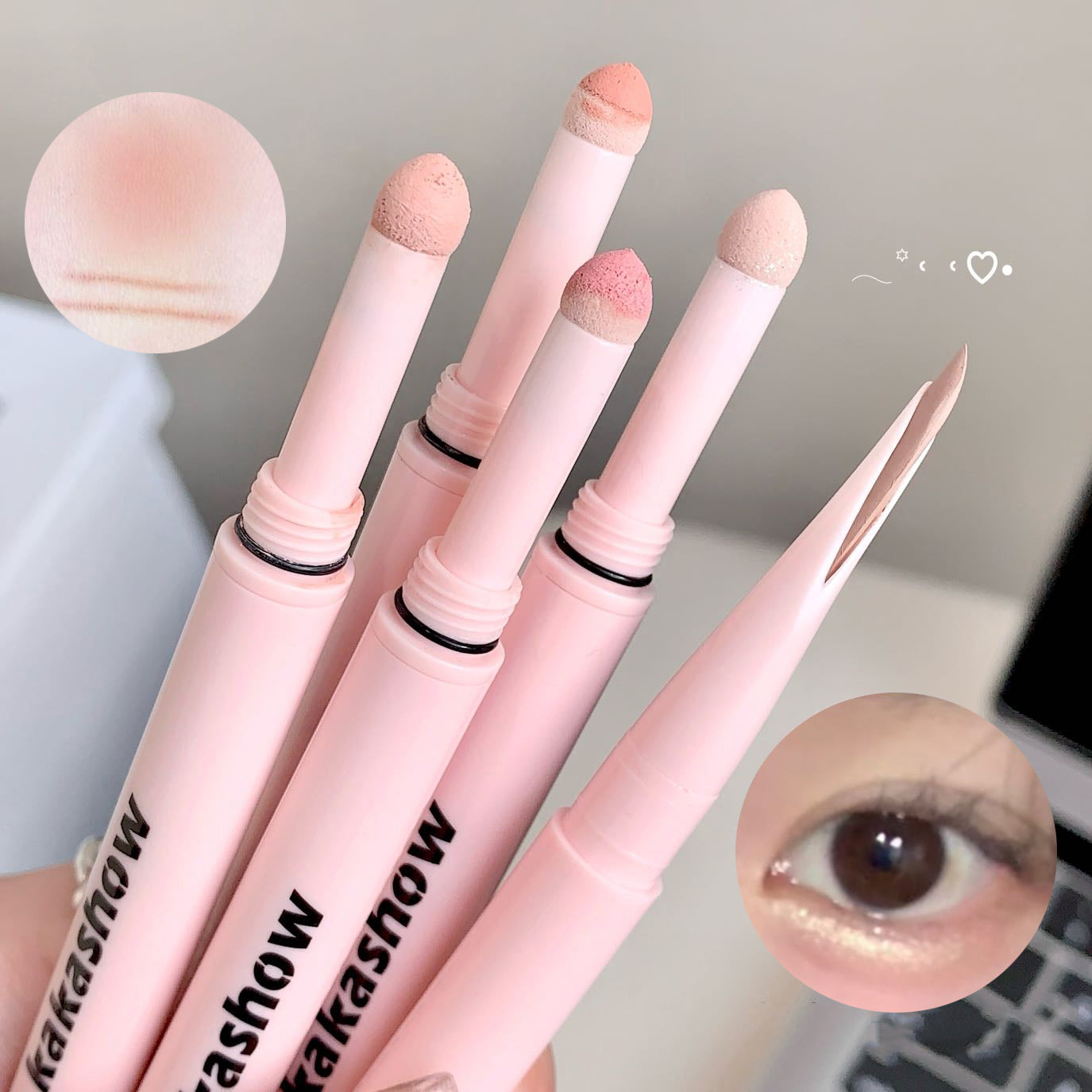 Double-head Gel Blade Eyeliner Pencil With Sponge Smudging Silkworm Pen High Gloss Powder Natural Brightens Eyeshadow Stick