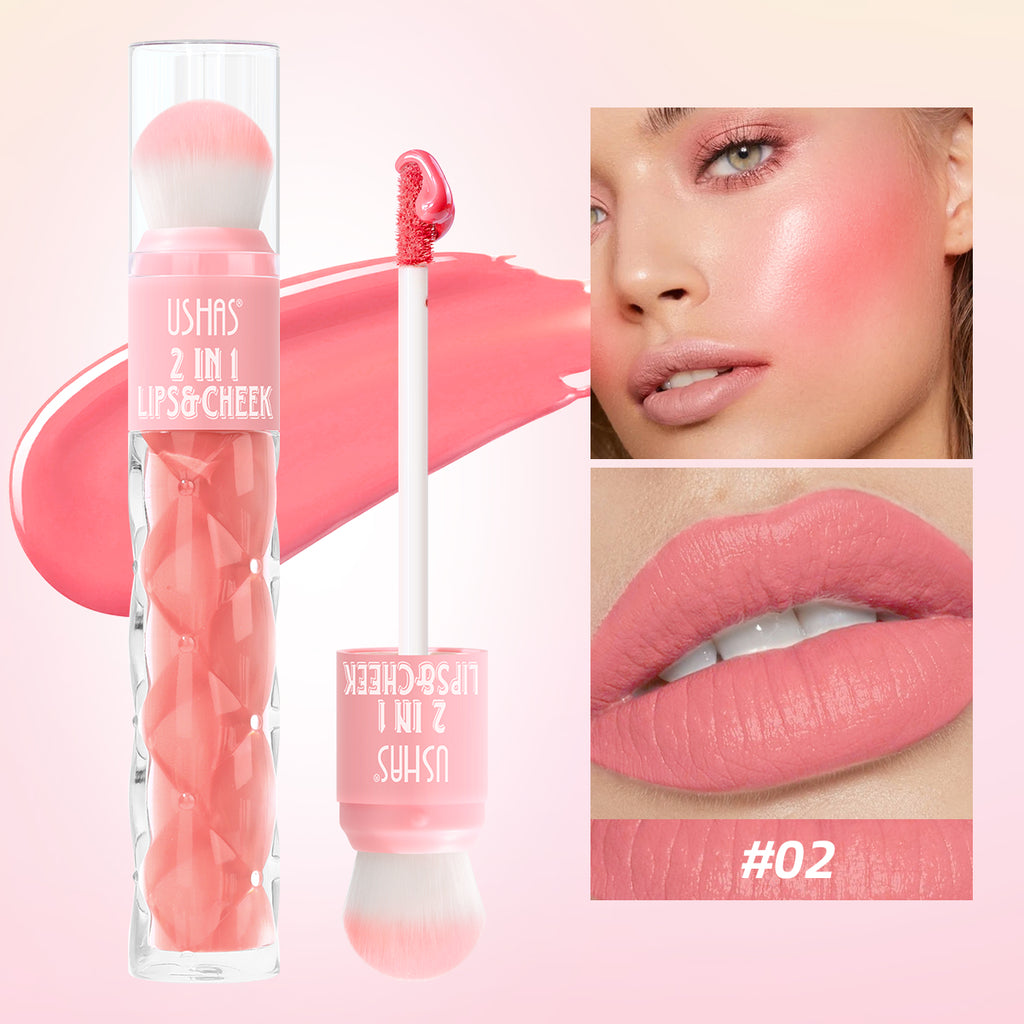 2 in 1 lip gloss + blush easy to apply long-lasting color long-lasting waterproof  natural matte  with sponge brush