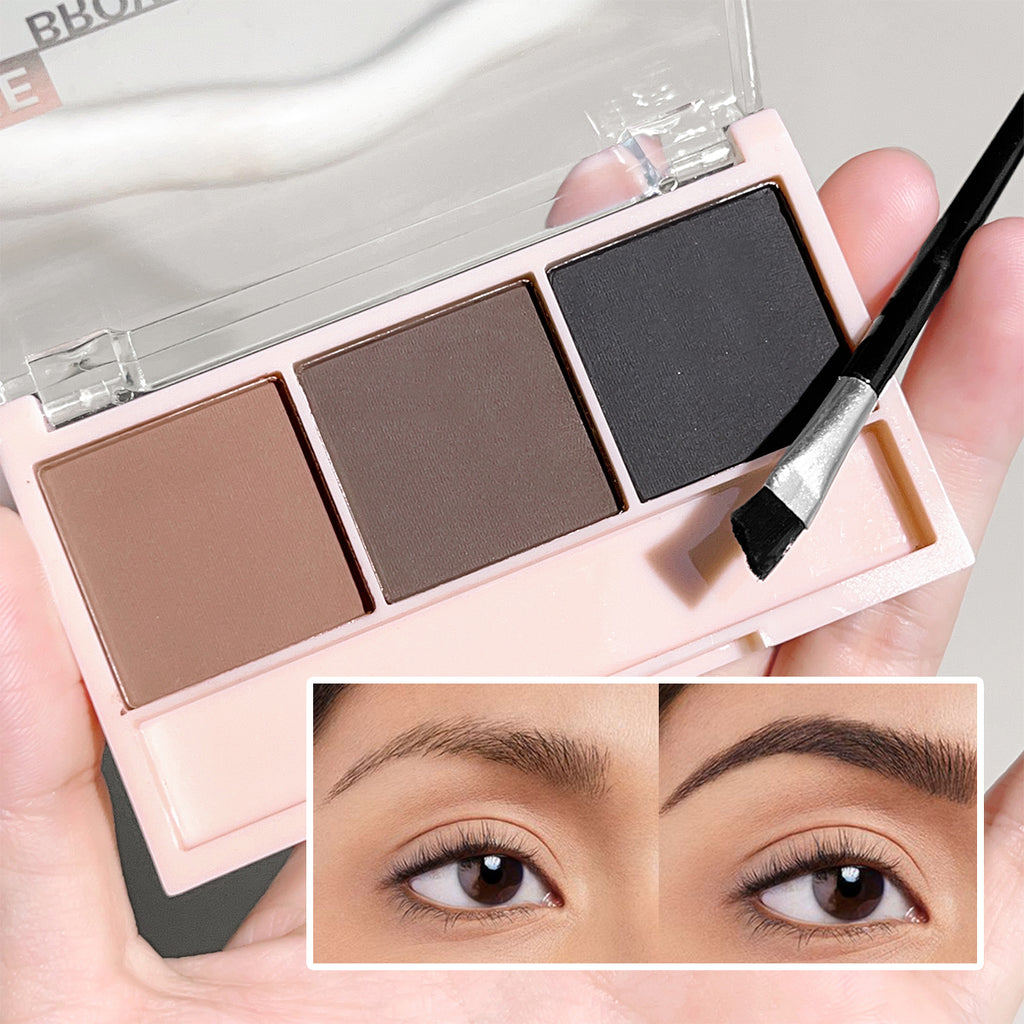 3-color brow powder palette with brush matte water and sweat resistant natural color brow powder long-lasting