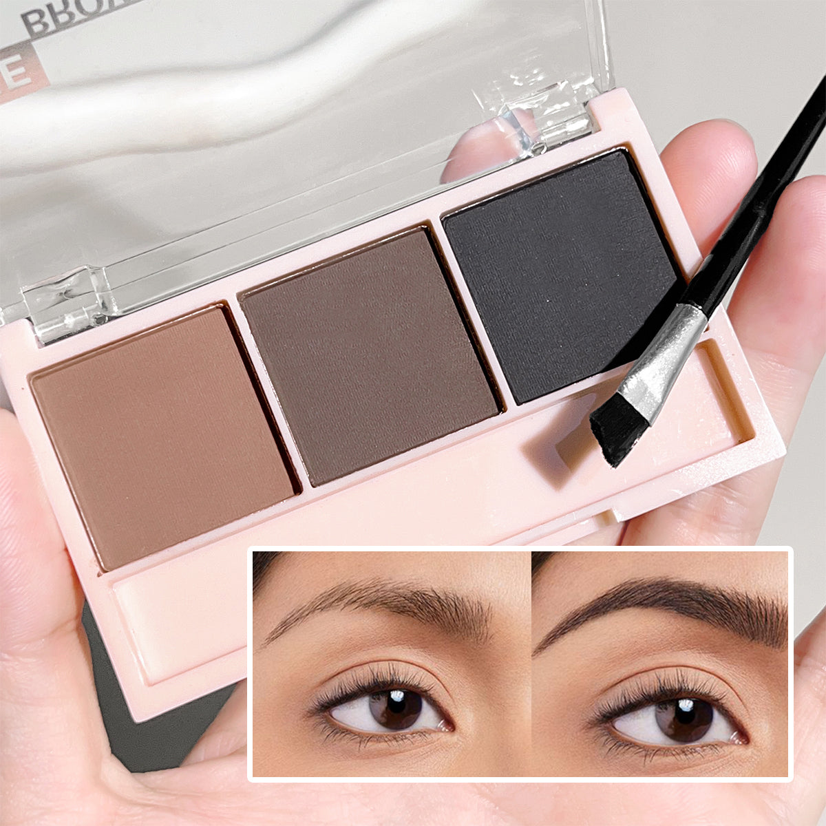 3-color brow powder palette with brush matte water and sweat resistant natural color brow powder long-lasting