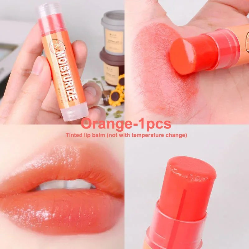 Fruit Lip Balm Set Moisturizing Clear Lip Primer Mask Cute Jelly Tinted Lip Gloss Stick Lighten Lines Plump Lips Care