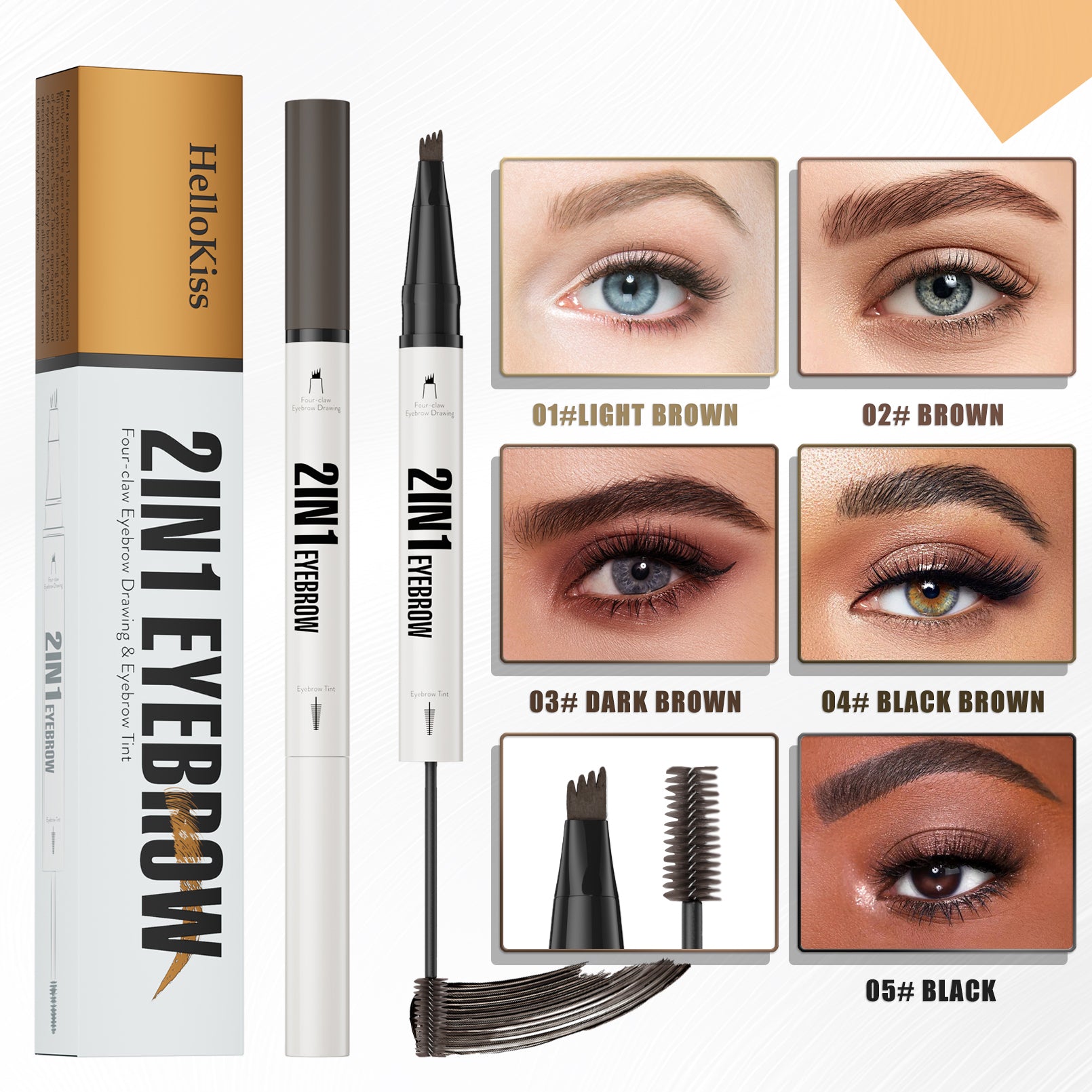 Waterproof Eyebrow Pen 2-in-1 Eyebrow Pencil And Tint Microblading Eyebrow Pencil with 4 Split Head for Perfect Brows