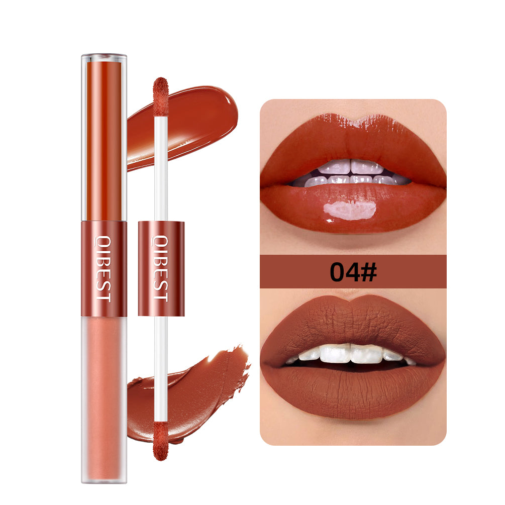 2 In 1 Matte Liquid Lipstick And Mirror Lipgloss Cosmetic Waterproof Lip Glaze Double Head Long-lasting Lip Tint Makeup