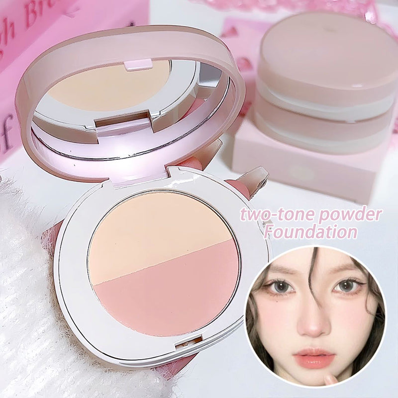 Two-tone Pressed Setting Powder Loose Control Oil Natural Brighten Low Saturation Purple Apricot Highlighter Korean Makeup