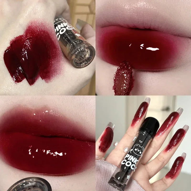 Moisturizing Mirror Lip Glaze Dark Red Brown Non Greasy Water Light Lip Gloss Long-Lasting Non-stick Cup Lightly Liquid Lipstick