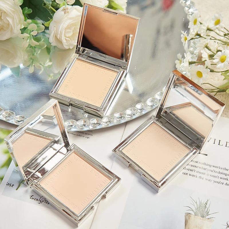 Waterproof powder with mirror  durable makeup full face coverage compact powder cosmetics base 3 colors