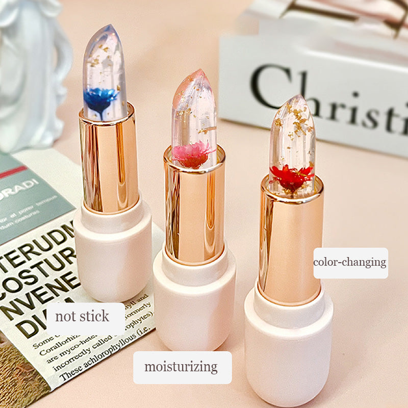 Blue Rose Petal Lip Balm Color-changing Jelly Lipstick Hydrating Non-Sticky Crystal Flower Lip Stain Makeup Skin Care