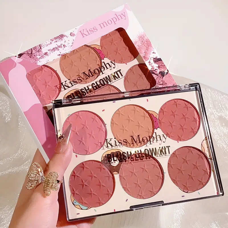 6-color blush palette matte waterproof natural long-lasting high-pigment brightening cute star print blush