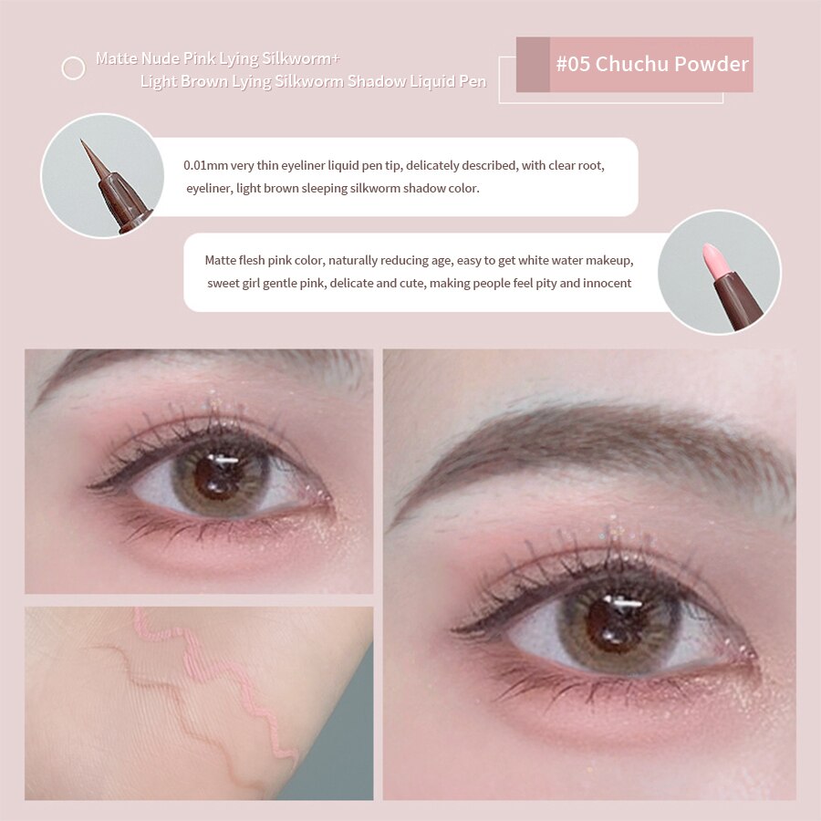 Double Head Eyeliner Pen Very Fine Tip Lying Silkworm Eye Brightening Waterproof And Durable Not Easy To Halo Dye Natural