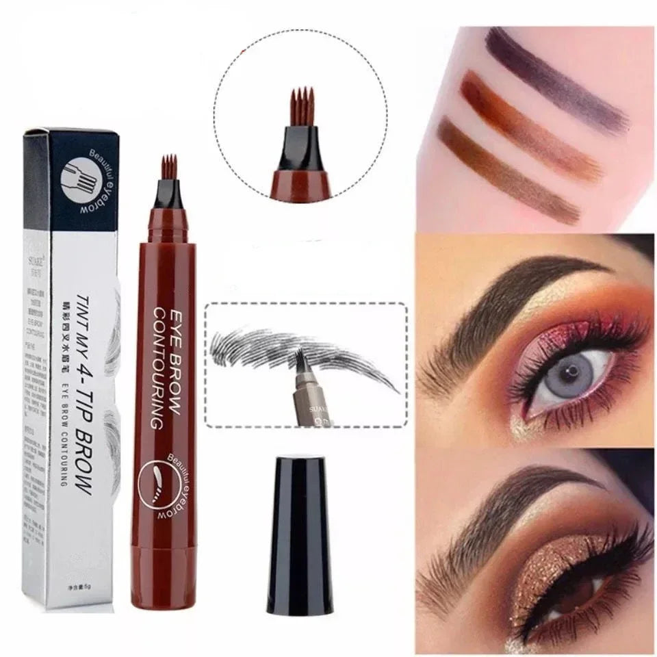 2 Pack 4 Point Eyebrow Pen 4 Prong Tip Eyebrow Pen 4 Fork Eyebrow Pencil Waterproof Liquid Eyebrow Pencil Long Lasting Like Real