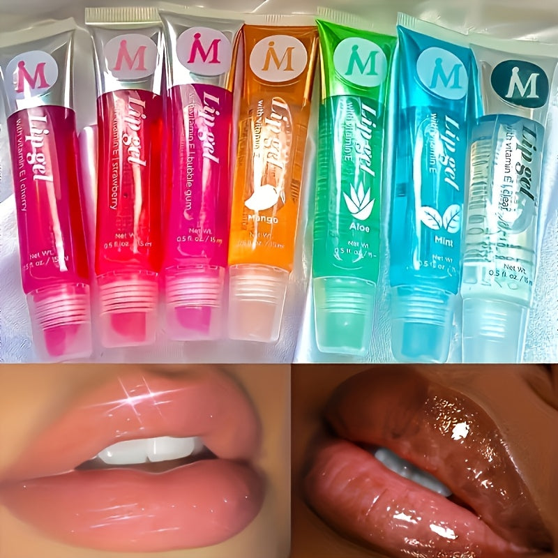 6/12Pcs Fruity Watery Glossy Lip Gloss Set VE    Rosehip  Argan   Mint  Aloe   Coconut Flavor Clear Lip Oil Moisturizing Lip Plumpin