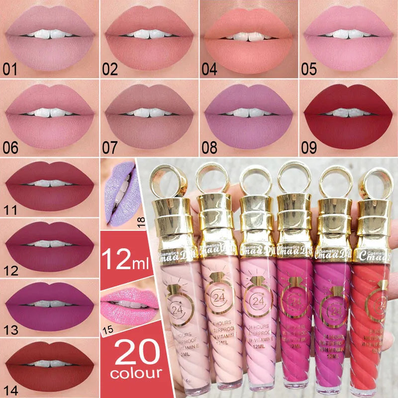 New!Make Up Lips Matte Liquid Lipstick Waterproof Long Lasting Sexy Pigment Nude Glitter Style Lip Gloss Beauty Red Lip Tint