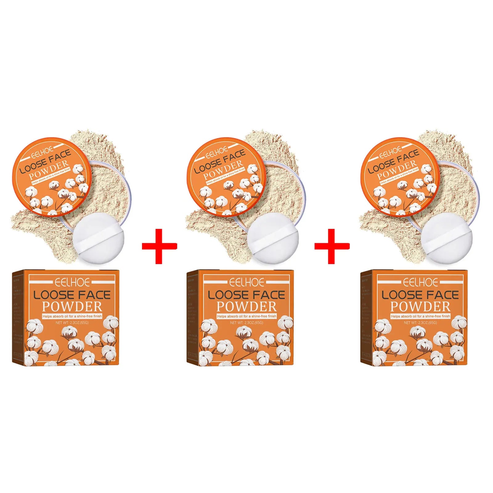 3pcs Face Loose Powder Makeup Waterproof Oil Control Natural Translucent Powder Finish Full Coverage Concealer Foundation Base