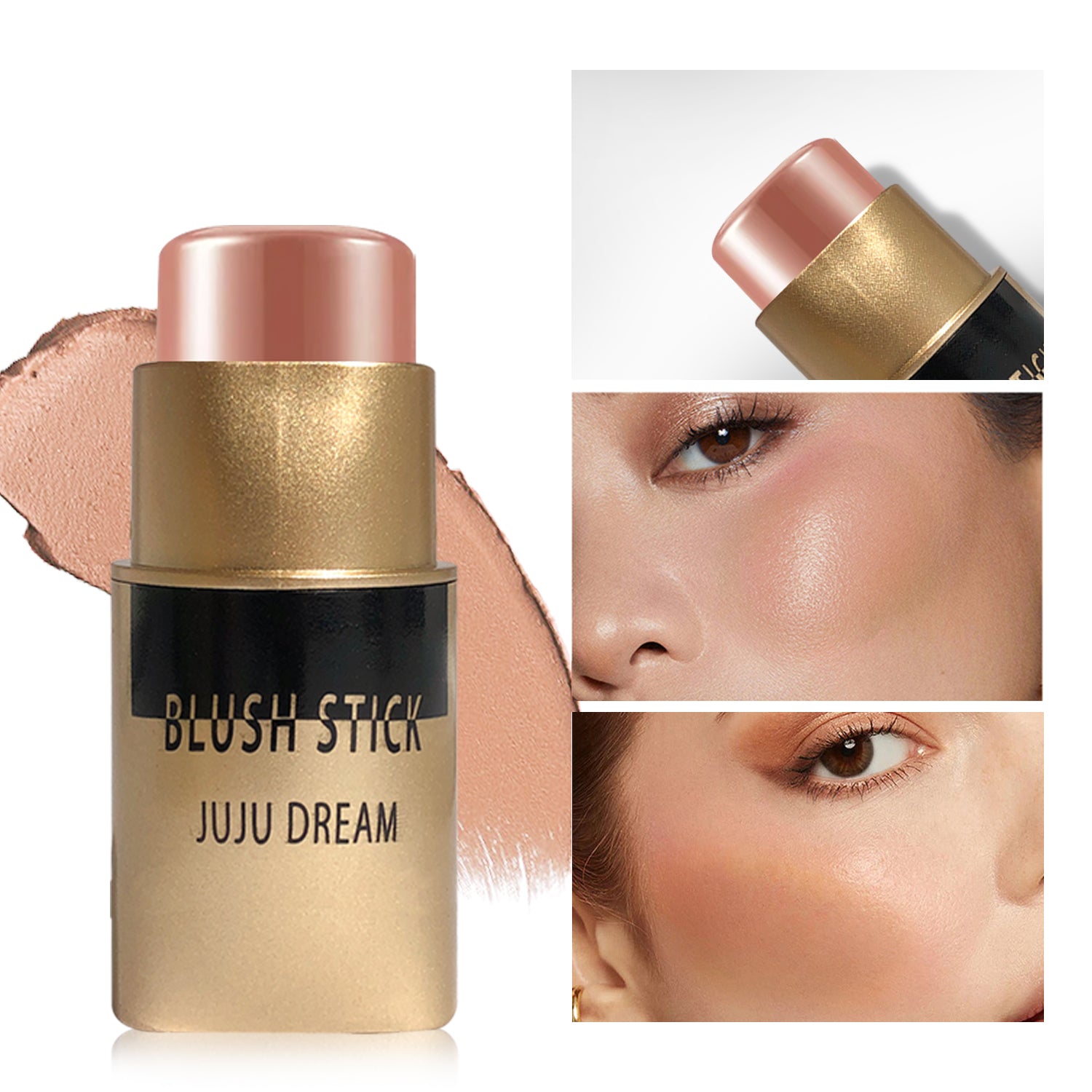 Golden lustrous blush stick with a contour stick   featuring a blend of bronze powder and blush   a facial contour pen