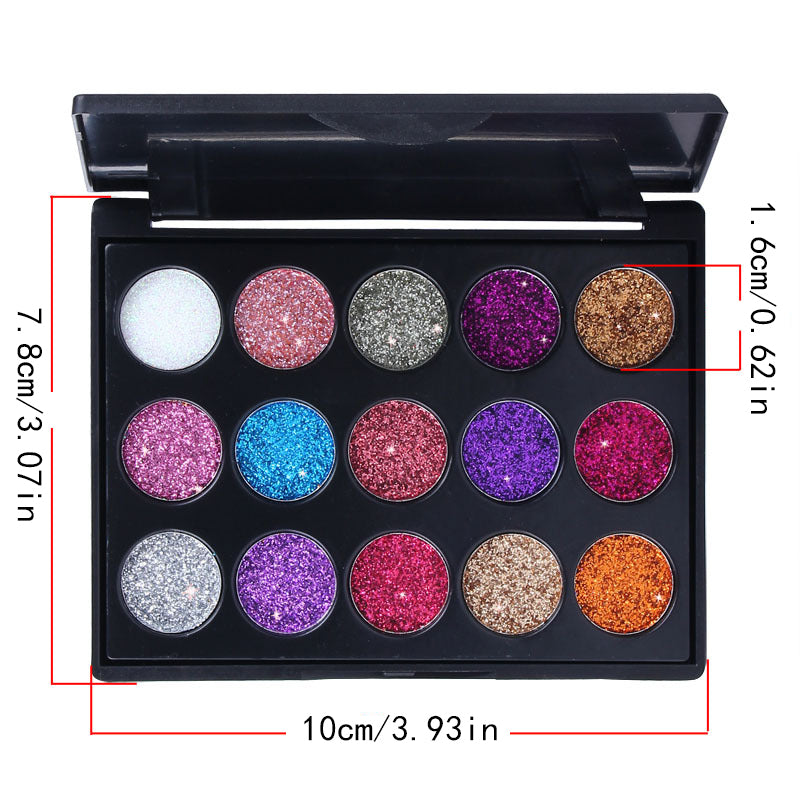 15 Colors Bright Crystal Eyeshadow Makeup Palette Glitter Glow Girl  Silver Red Rose Green Glitter Gel Color Eyeshadow Top Coat