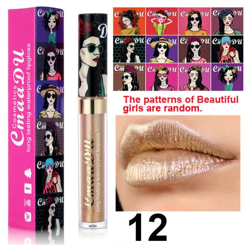 shimmer lip gloss diamond glitter lip tint waterproof long lasting 12 color gold flash liquid lipstick makeup