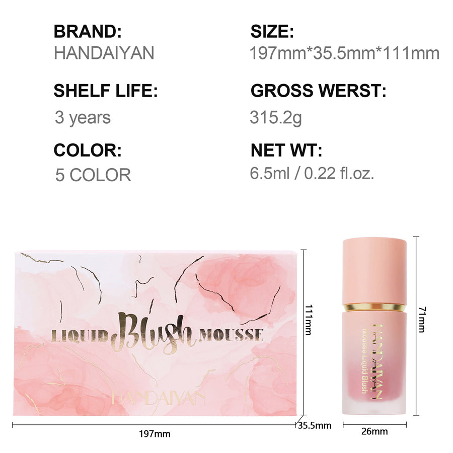 5Colors/Set Matte Liquid Blush Easy to Apply Long Lasting Waterproof Blush Sponge Brush Head Blusher