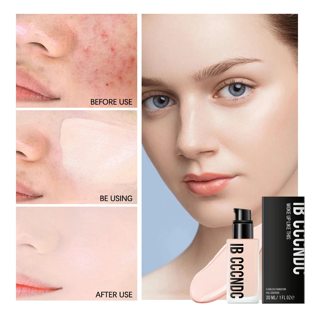 30ml Flawless Foundation Full Coverage Liquid Concealer Foundation For Light Dark Skin Tone Cover Pore Acne Makeup Waterproof
