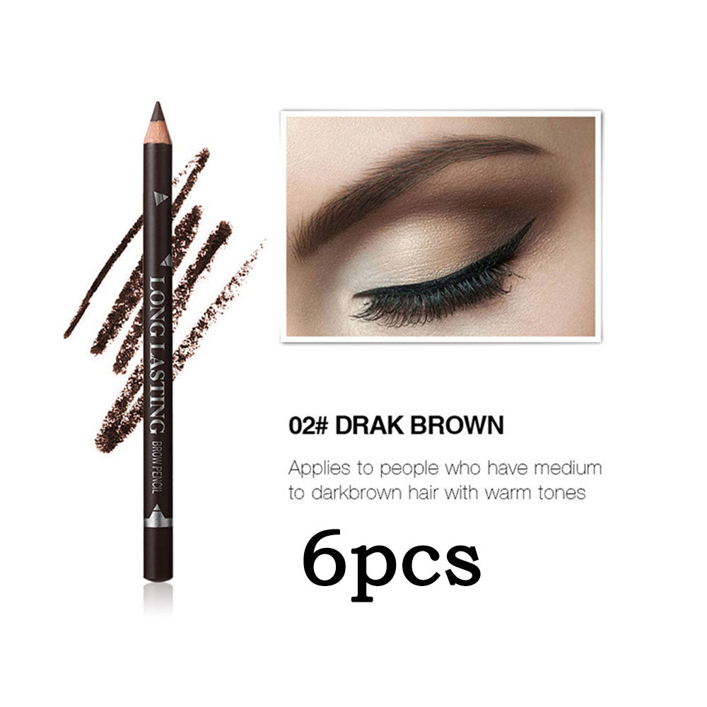6pcs 3 colors Long Lasting Waterproof Eyebrow Pencils Double Use Wooden Pole Eyeliner Permanent Makeup Tattoo Accessories