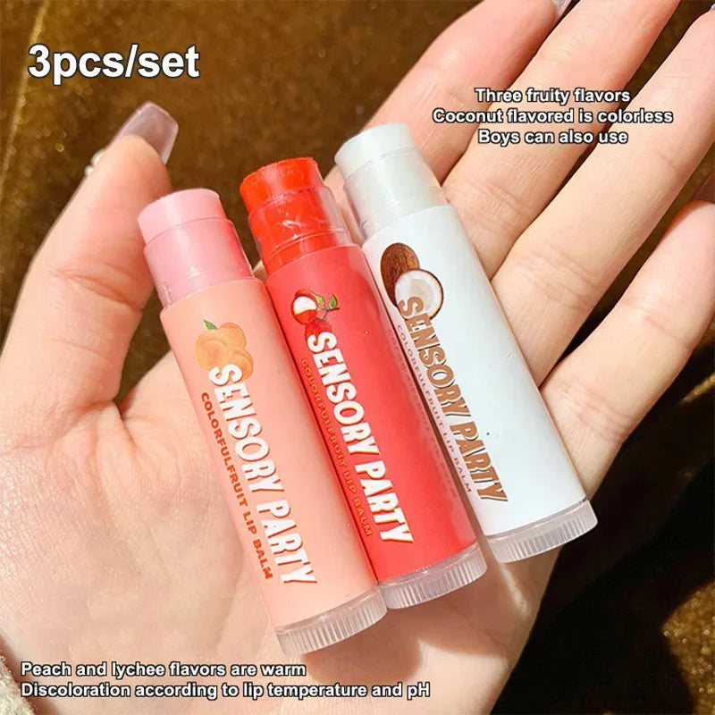 Fruit Lip Balm Set Moisturizing Clear Lip Primer Mask Cute Jelly Tinted Lip Gloss Stick Lighten Lines Plump Lips Care