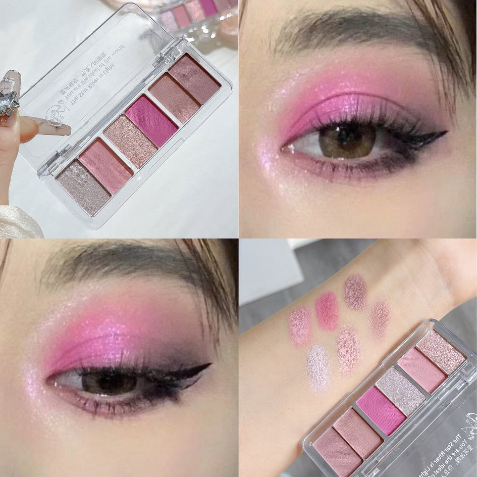 6Color Glitter Eyeshadow Strip Palette Brightening Waterproof Matte Gradient Blue-green Summer Lying Silkworm Eye Pigment Makeup