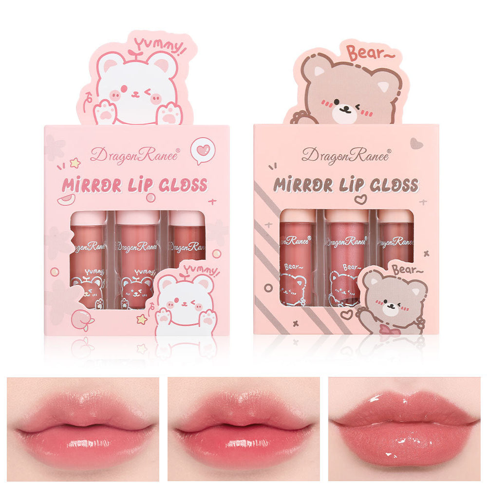 Mirror Moisturizing Lip Gloss Set Pearl Sparkling Liquid Lipstick Kit Cute Bear Nude Lip Liner Green Lipgloss Matte Lip Stick