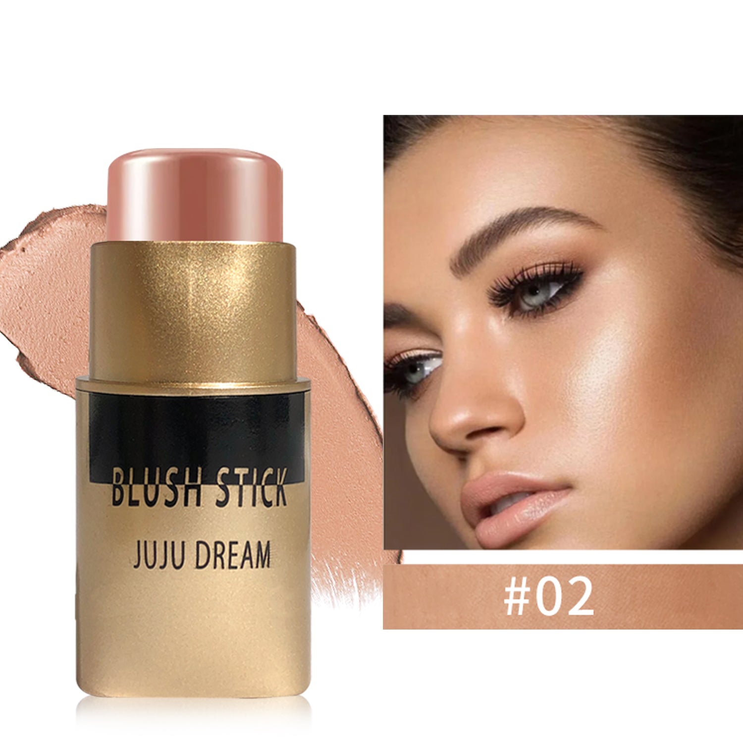 Golden lustrous blush stick with a contour stick   featuring a blend of bronze powder and blush   a facial contour pen